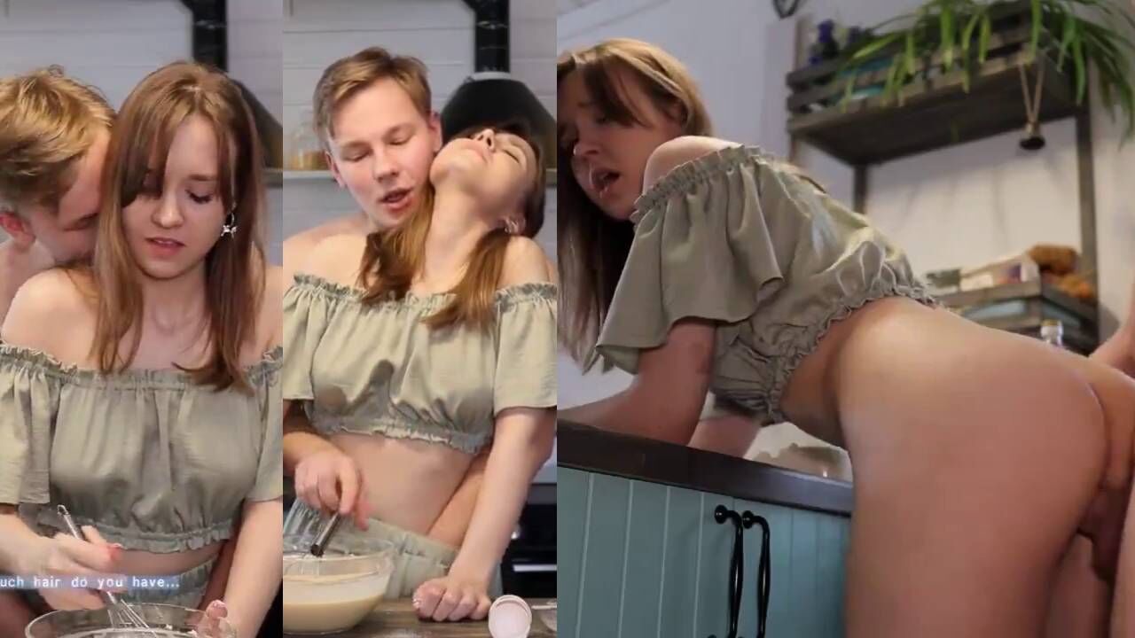 New Mms hot Russian girl fucked by housemate in kitchen while cooking