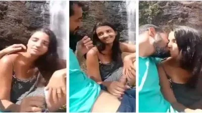 Free Desi porn viral sex mms sexy girl give Blowjob at Waterfall and in Car